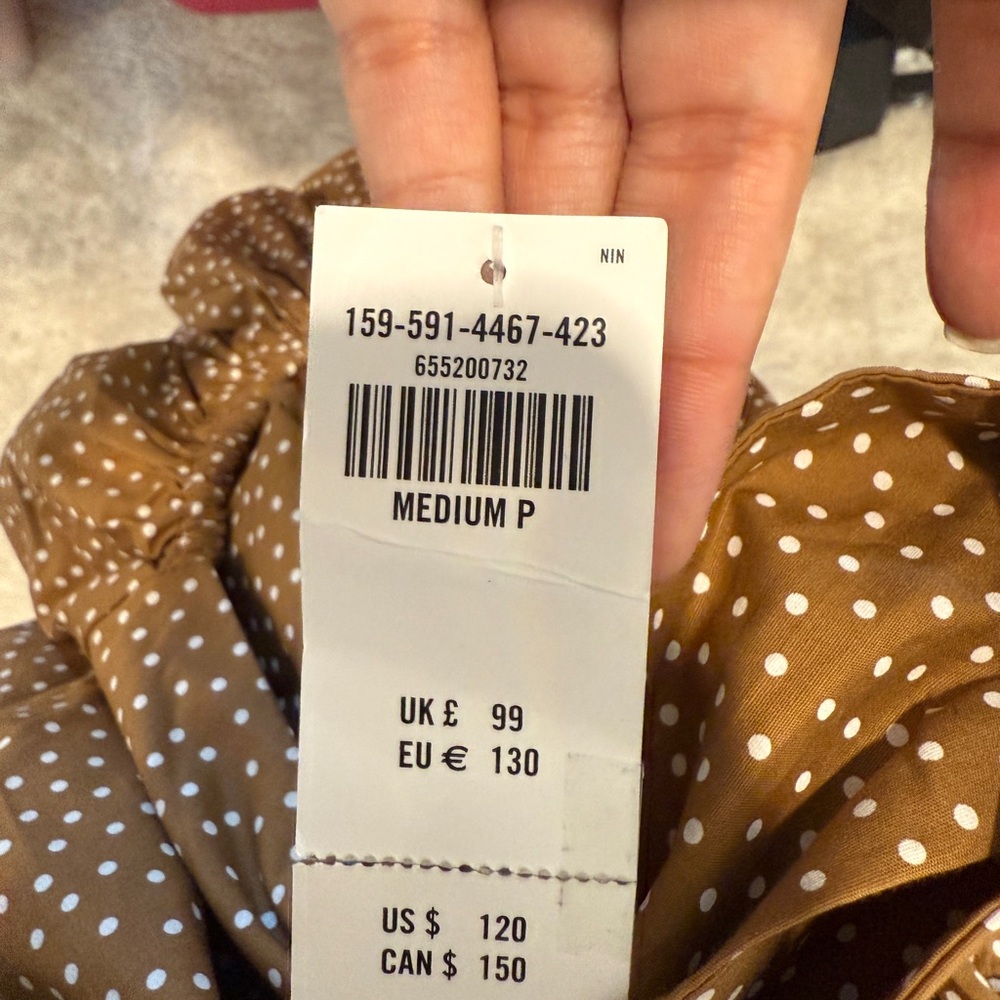 Abercrombie & Fitch Polka Dot Angel Sleeve Twist Front Tie back Brown Midi Dress - Picture 5 of 11